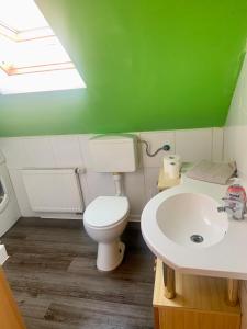 a bathroom with a white toilet and a sink at Übernachtung Möglichkeit in Eitensheim