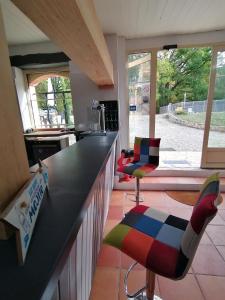 cocina con encimera y 2 sillas en una habitación en Auberge du botaniste en Boissières