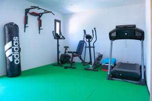 a gym with tread machines and a punching bag at A CASA DI JO in Calenzana