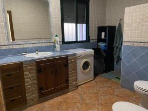 Un baño con lavabo y lavadora. en El Romeral, en Algodonales