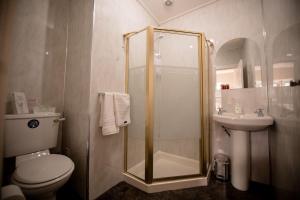 a bathroom with a shower and a toilet and a sink at The Townhouse in Fort William