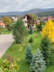 a yard with trees in front of a house at Vila Old Cars in Cristian