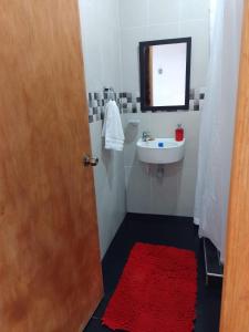 a small bathroom with a sink and a mirror at Casablanca Choachi in Choachí