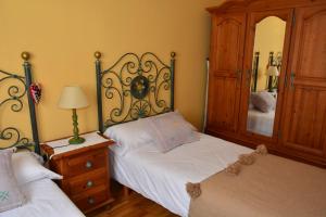 1 Schlafzimmer mit 2 Einzelbetten und einem Spiegel in der Unterkunft Apartamento Batan in Huesca