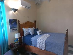 1 dormitorio con 1 cama con edredón azul en More Than Beauty Properties, en Tortola Island