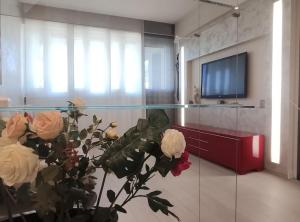 Televízia a/alebo spoločenská miestnosť v ubytovaní Appartamento incantevole con parcheggio gratuito