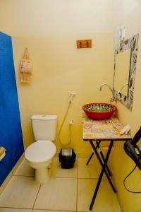 a bathroom with a toilet and a sink at Pousada Kabana de Pedra in Ibicoara