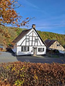 a white house with a black roof at Landhaus Eifel in Demerath