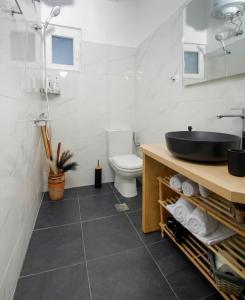 een badkamer met een wastafel en een toilet bij La Rosa in Ermoupoli