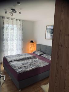 Un dormitorio con una cama y una ventana en Apartment Kumitzblick, en Obersdorf