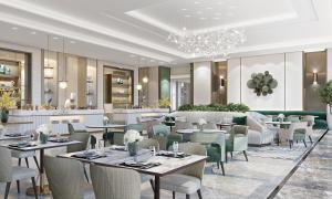 a rendering of a restaurant with tables and chairs at Address Beach Resort Bahrain in Manama