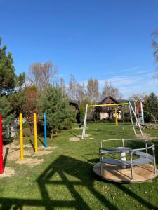 um parque infantil com um baloiço num parque em Domki Florentyna em Wojcieszyce