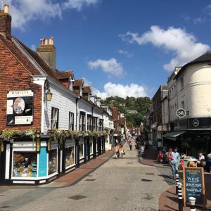 a street in a town with people walking down the street at Edward's Burrow in Lewes