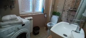 La salle de bains est pourvue d'un lave-linge et d'un lavabo. dans l'établissement Authentic Belgrade Centre Apartments, à Belgrade