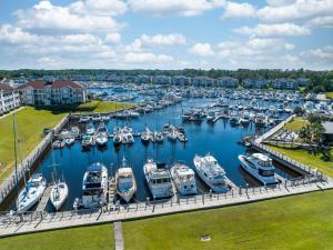 una vista aérea de un puerto deportivo con barcos atracados en Holiday Inn Express North Myrtle Beach - Little River, an IHG Hotel en Little River