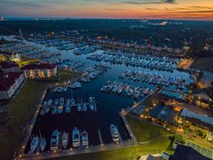 an aerial view of a marina at night at Holiday Inn Express North Myrtle Beach - Little River, an IHG Hotel in Little River