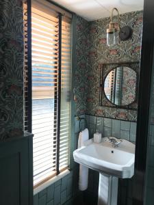 a bathroom with a sink and a mirror at Pondside Cottage in Carmarthen