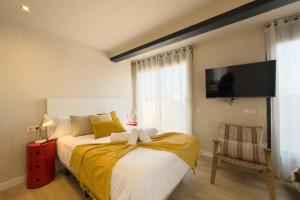 a bedroom with a bed and a flat screen tv at BARCELONA TOUCH APARTMENTS - Progres in Hospitalet de Llobregat