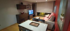 a living room with a couch and a table at Piso Estación Termal II in Ourense