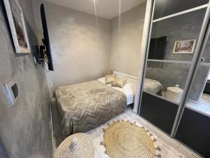 ein kleines Zimmer mit 2 Betten und einem Spiegel in der Unterkunft Le sacré cœur in Paris