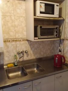 een keuken met een spoelbak en een magnetron bij dpto centrico in Santa Fe