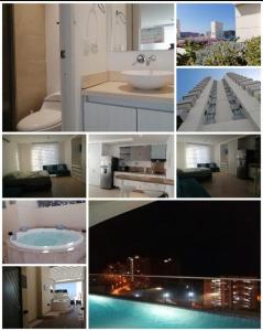 un collage di foto di un bagno e di un lavandino di Super Confort Santa Marta a Gaira