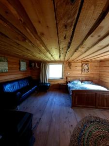 pokój z łóżkiem i kanapą w kabinie w obiekcie До Сонця Близько w Jaremczach