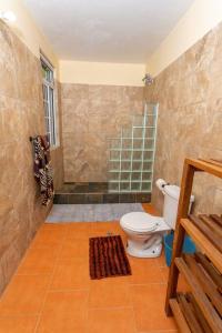 uma casa de banho com um WC e um chuveiro em Oceanfront 3-bedroom villa with spectacular view! em Calibishie