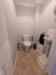 a small bathroom with a toilet and a sink at Cosy 3 bedroomed home on 3 floors in Darlington
