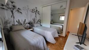 a bedroom with two beds and a mirror at Mi corazon en San Telmo in Buenos Aires