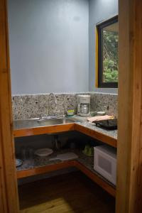 a kitchen with a sink and a counter top at Cabañas Lys in Monteverde Costa Rica