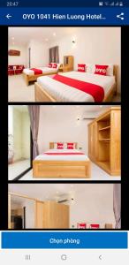 two pictures of a hotel room with two beds at căn hộ Hiền Lương in Da Nang