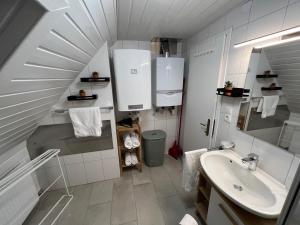 a small bathroom with a sink and a sink at Wohlfühl Loft - Seenähe, Netflix, Boxspringbett, Küche in Bregenz