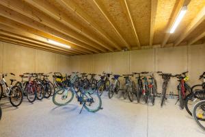 - un tas de vélos garés dans un garage dans l'établissement Grand studio bord du lac, à Saint-Jorioz