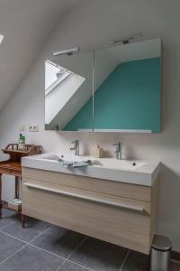 a bathroom with a sink and a mirror at Les jardins du Quesnoy 