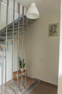 a staircase with a potted plant in a room at Les jardins du Quesnoy - 25min de Pairi Daiza in Blicquy