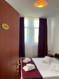 Un pat sau paturi într-o cameră la Hotel Tineretului
