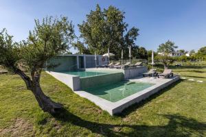 une piscine dans un parc avec un arbre dans l'établissement QSF Agro Turismo Quinta da Sagrada Família, à Évora