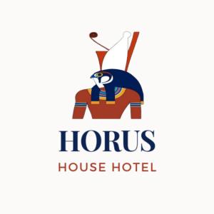un logo per un hotel con un uccello sopra. di Horus House Hotel Zamalek a Il Cairo
