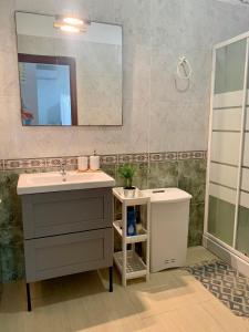 a bathroom with a sink and a mirror at Casa a 65 metros de la Playa in El Palmar