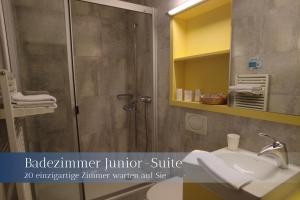 bagno con doccia e lavandino di Hotel Herberge a Teufenthal