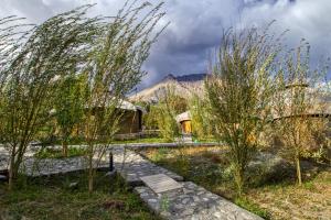 a garden with trees and a house in the background at Chalet Seabuckthorn - Hunder in Hundar