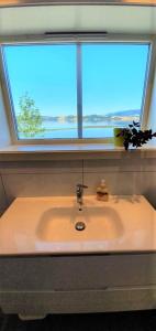 a sink in a bathroom with a window at Seaside house with stunning view 