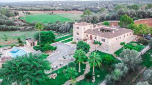 an aerial view of a mansion with palm trees at Agroturismo Ses Illes in Costitx