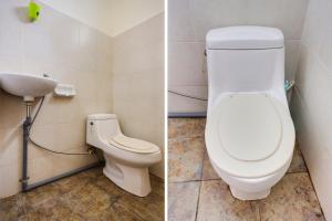 two pictures of a bathroom with a toilet and a sink at SPOT ON 91879 Emes Jaya Homestay in Nagoya