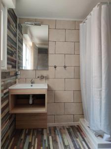 a bathroom with a sink and a mirror at cocon des lys in Saint-Louis