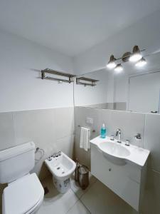 a white bathroom with a toilet and a sink at HOUM alojamientos, NORTH GREEN in Villa Allende