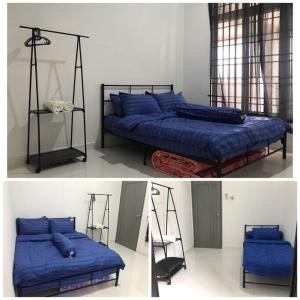 two pictures of two beds in a room at A Comfortable Home (Haura Homestay Kemaman) in Cukai