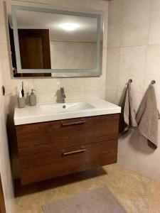La salle de bains est pourvue d'un lavabo et d'un miroir. dans l'établissement Der Norden des Gardasees, à Tenno