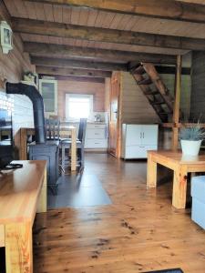 um quarto amplo com uma cozinha e um fogão em Domek BB em Podgórzyn